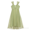 Women Fashion Mint Washined Mesh Dress